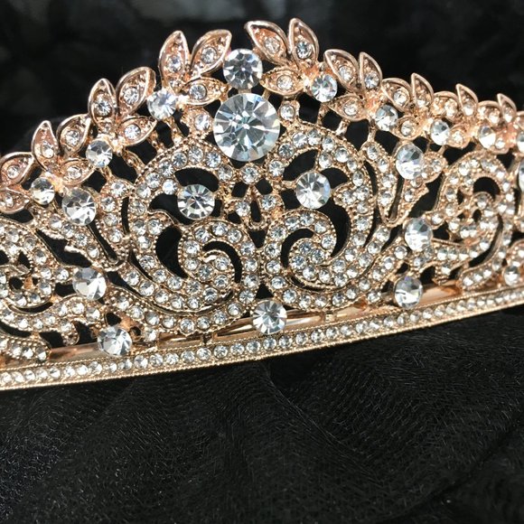 Bridal Headpiece - Tiara Crown  -  Rose Gold with crystals & CZ Crown EUC main image 15